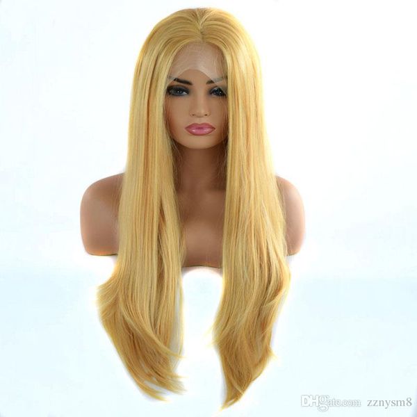 

24 inches natural mix yellow straight synthetic lace front wig heat resistant fiber natural hairline for white women wigs, Black