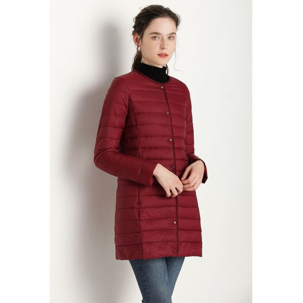 

однобортный вокруг шеи женщин вниз длинное пальто зимой новых женщин длинный жакет белая утка вниз пальто женщин, Black