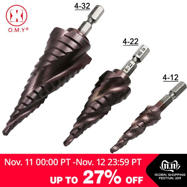 

metric spiral flute the shape hole cutter 4-12mm 4-22mm 4-32mm hss steel cone drill bit set hss co m35 steel step sharpening