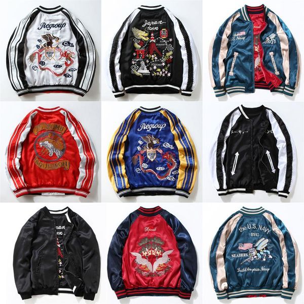 

2019 fashion new yokosuka double-sided embroidered bf baseball jacket for couples ma1 thin aviator jacket jacket size s-4xl, Black;brown