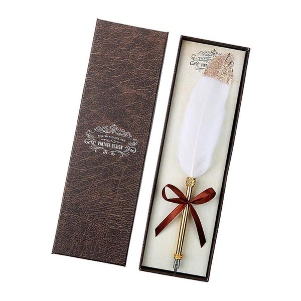 

retro business signature pens white feather dip pen gift box stationery gifts for birthday couples elders teachers
