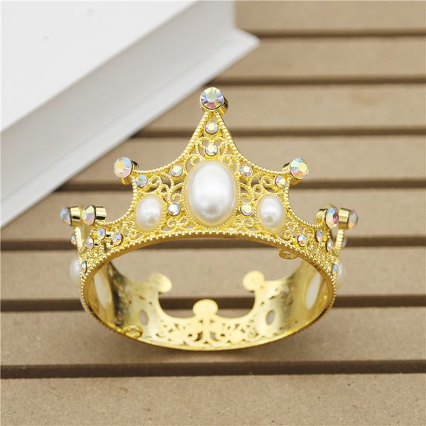 

золотой жемчуг маленькая корона мальчики девочки выпускной торт день рождения маленькая диадема дети головной убор украшения для волос мода, Golden;white