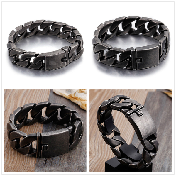 

new arrive bracelet chain 316l stainless steel polished black cuban curb link chain men's boy's bracelet bangle