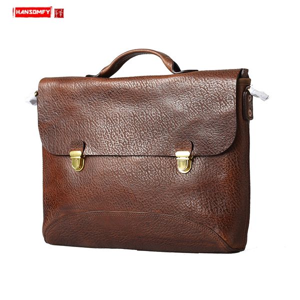 

new handmade leather men handbags casual lapbriefcase retro leather computer bag male buckle shoulder messenger bags