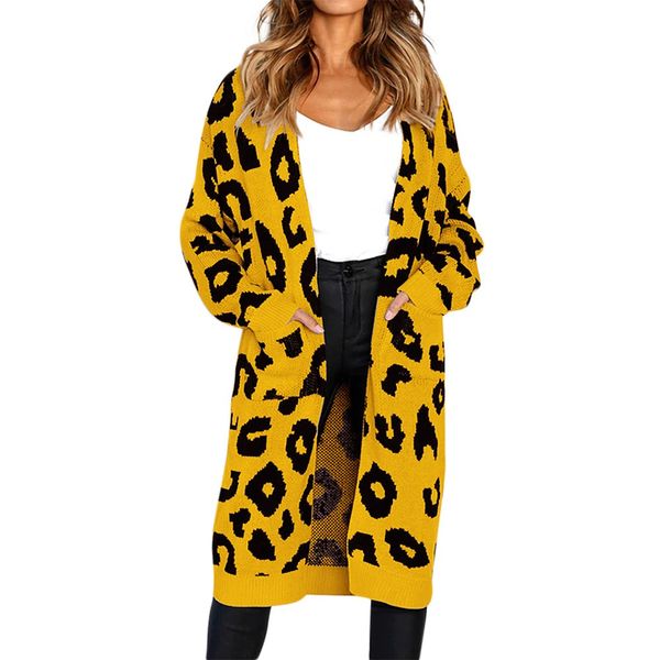 

fashion women knitted print long sleeve cardigan sweater coat, White;black