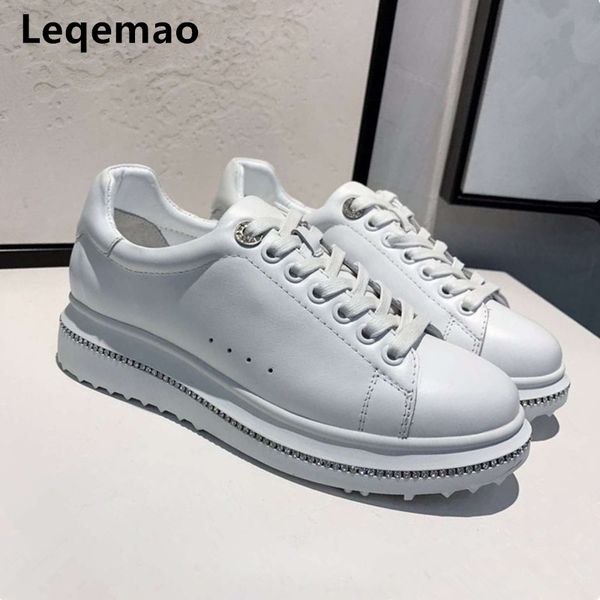 

new spring autumn women sneakers genuine leather fashion white comfortable round toe flats platform woman crystay casual shoes, Black