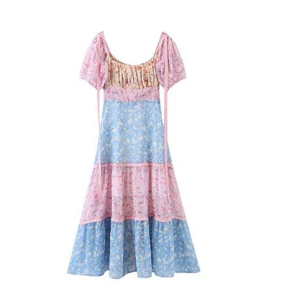 

beauty boho chic vintage floral printed maxi dress 2020 party dresses women holiday patchwork sweet cascading dresses vestidos de verano, Black;gray