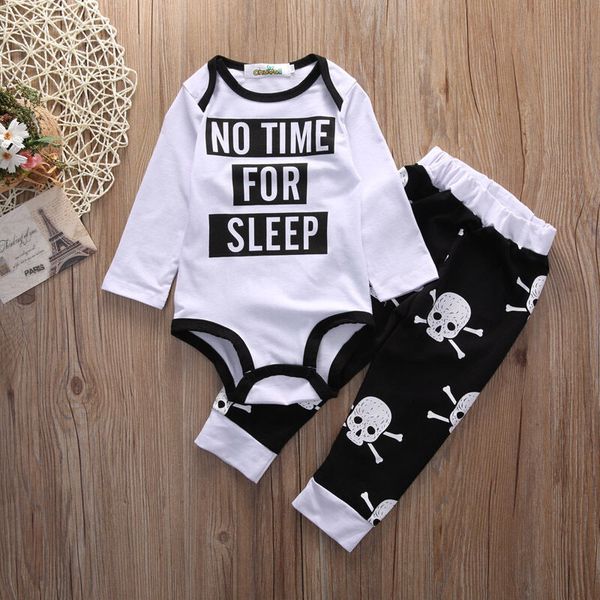 

newborn baby girls boys romper+ skull long pants outfit set clothes