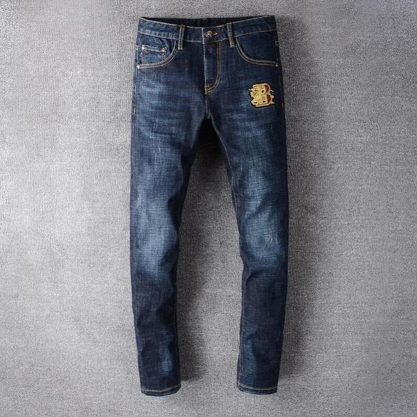 

2020 wholesale destruction men's slim jeans straight motorcycle skinny jeans casual pants men's ripped jeans size 28-40 22, Blue