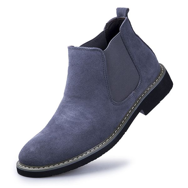 

genuine leather men ankle boots cow suede boots for men flat heel shoes british style slip on england trend shoes zy4701, Black