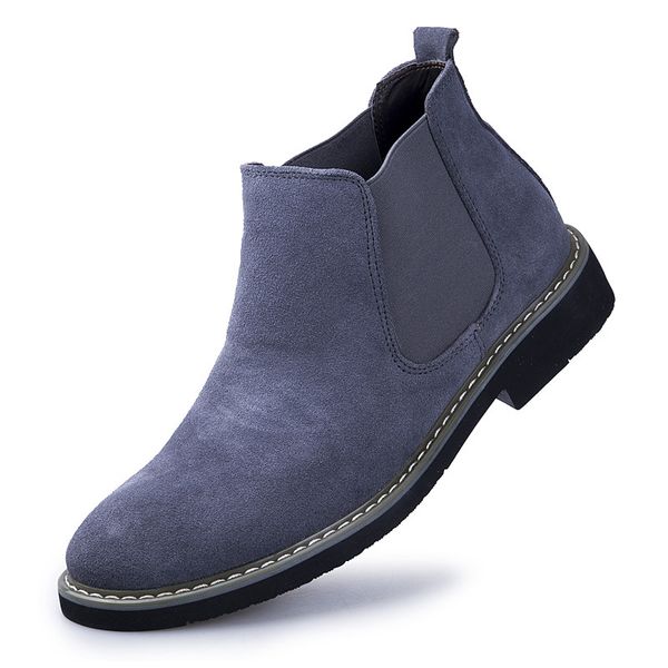 Hot couro Homens ankle boots vaca botas de camurça Venda-Genuine para os homens sapatos de salto planas deslizamento estilo britânico em Inglaterra sapatos tendência zy4701