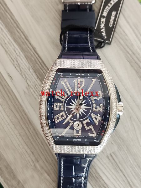 

ab new men's collection vanguard diamond case date v 45 sc dt yachting blue dial automatic blue leather watch 2824, Slivery;brown