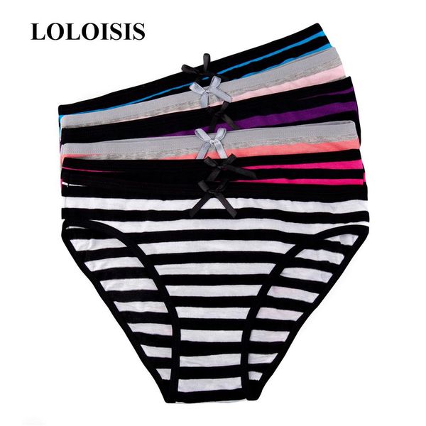 M / L / XL Roupa interior Mulheres Spandex do algodão Briefs listrado sexy da mulher Calcinhas Ladies baixo crescimento Intimates Lingerie por Mulheres 6pcs / lot