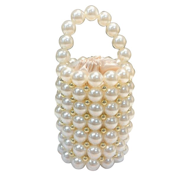 

ins pearls beading bag for women fashion handmade pearls handbags vintage evening party bag ladies hollow tote white