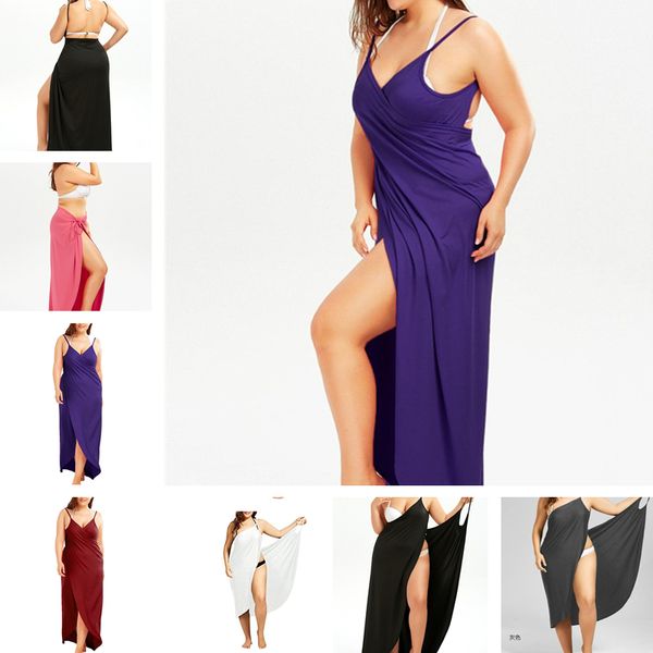 

sling beach dress 5xl women clothes summer maxi dresses lady sleeveless beach backless dresses v-neck long dress party club wear e3206, Black;gray