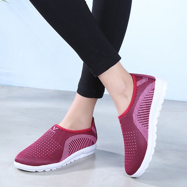 

женщины flat plus размер дышащая сетка кроссовки женщины скольжения на knitting квартиры soft мода 2019 прогулки мягкие обувь кроссовки # 81, Black