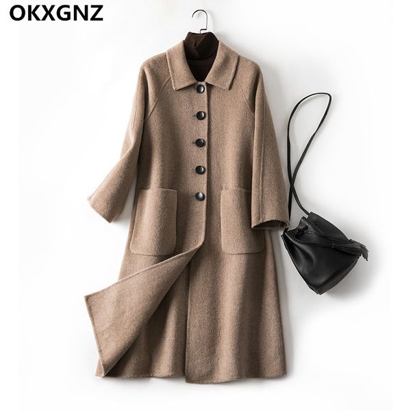 

winter women wool coat 2019 new double-sided single-breasted cashmere woolen blends jacket casual overcoat long outerwear m225, Black