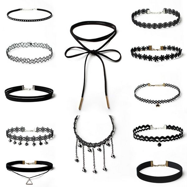 

1 set gothic punk necklace velvet tattoo lace choker with triangle pendant jewelery for women collar collier fashion, Golden;silver