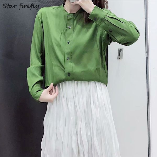 

star firefly wild lantern sleeves solid business office long blouse female 2019 casual loose twill round neck shirt women, White