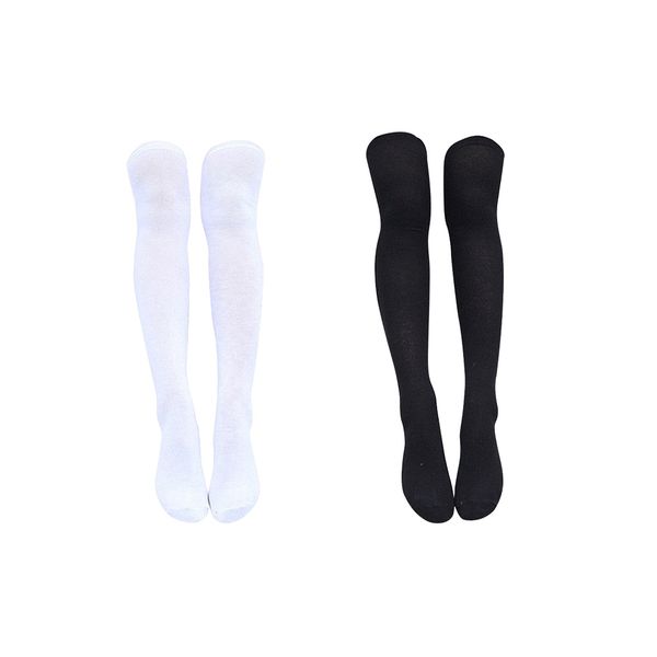

2pair women girls thigh high socks soft knit elastic stocking casual socks, Black;white