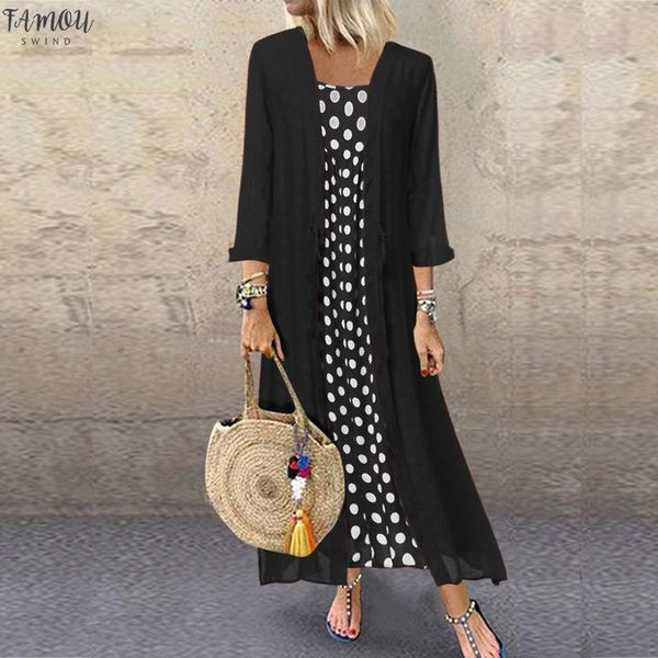 

плюс размером 5xl платье женщина vintage boho o-образный вырез dot печати кружево две цельного длинный макси женщины платья одежды для девоч, Black;gray