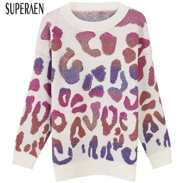 

superaen europe pullovers sweaters women 2019 autumn and winter new wild casual ladies sweaters long sleeve leopard knit, White;black