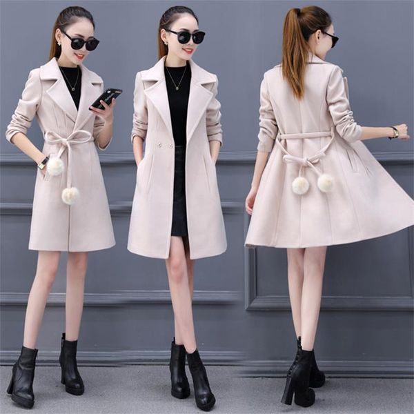 

new woolen coat coat female winter 2019 long section large size slim slimming woolen tide fashion spring and autumn wild, Black