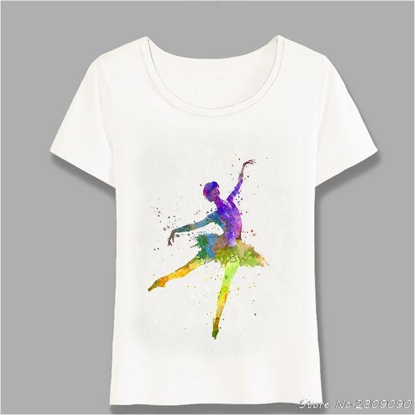 

summer autumn t-shirt women t shirt young woman ballerina ballet dancer dancing with art t shirt girl casual tees harajuku, White