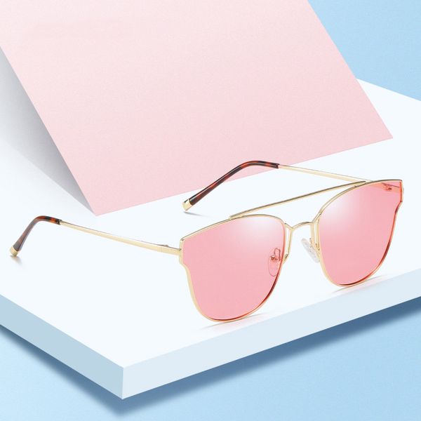 

gold frame pink round sunglasses women men polarized hd ladies cat eye sun glasses female uv400 travel sunglass 2018 gafas mujer, White;black