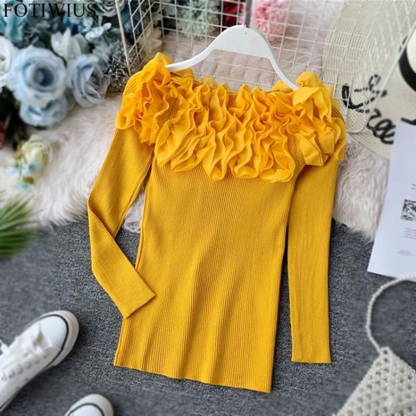 

дизайнер марк сборка 3d цветочных плечи свитер женщины с длинным рукавом вязаных свитера и пуловеры тонкого перемычка sueter mujer, White;black