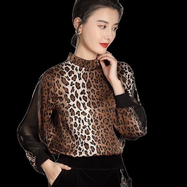 

2019 new spring fashion women clothing stand collar shirts lantern long sleeves chiffon mesh patchwork vintage blouse female, White