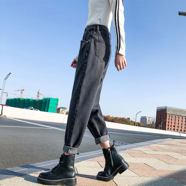 

мода с тех пор прямые джинсы показывают тонкую талию свободная весна торре широконогие девять очков харлан женские черные брюки, Blue