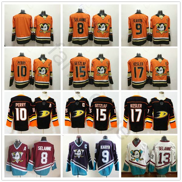 

stitched anaheim ducks orange black white purple 9 paul kariya 10 corey perry 13 teemu selanne 15 ryan getzlaf 17 ryan kesler hockey jerseys, Black;red