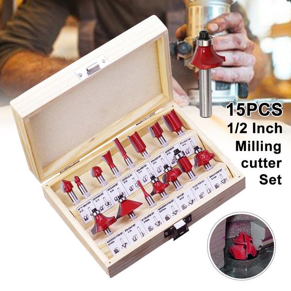 

15pcs woodworking tools 1/2inch carbide shank router bit for wood milling cutter