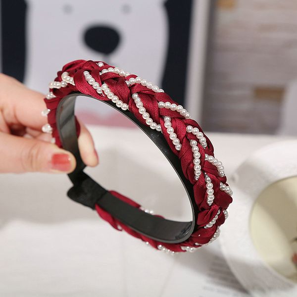 

2.4cm wide temperament headband pearl twist braid kitty hair band hairdress hair style 2019 2.4cm wide bozih, Black;brown