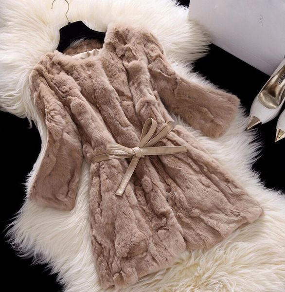 

real fur coat medium-long slim o-neck rex fur coat jackets for women winter, Black