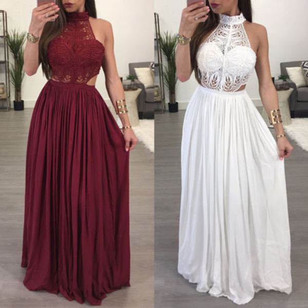 2019 heiße Frauen Damen Maxi Sommer Lange Abend Party Kleid Strand Kleid Sommerkleid Weiß Weinrot Kleidung Größe S-XL