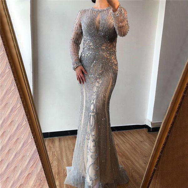 

gray mother of bride groom dresses 2020 vintage long sleeve majoring beads beadings plus size mother evening gowns formal vestidos bm1622, Black;red