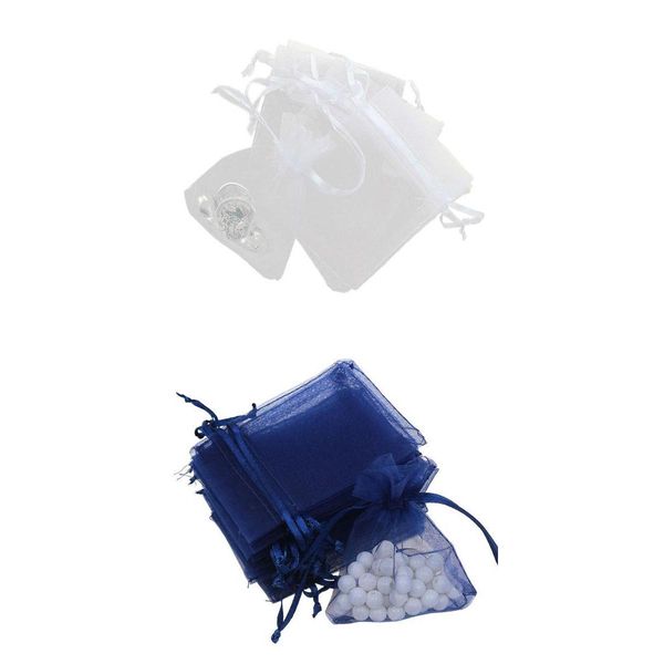 

200pcs organza gift jewellery bags pouches wedding favours white & navy blue