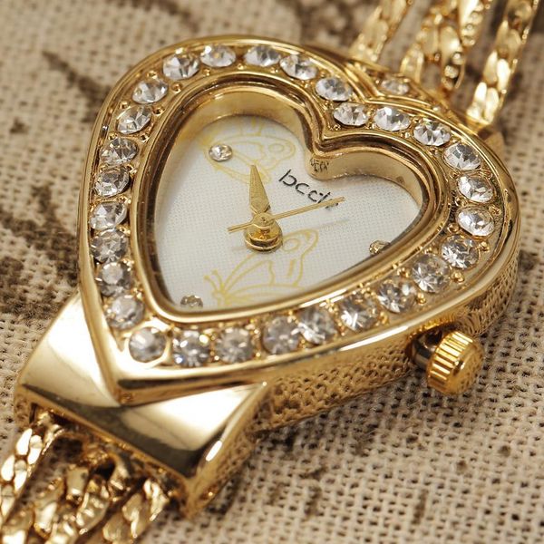 

new brand women pearl bracelet watch unique design heart shape dial fashion gold ladies dress watches relogio original, Slivery;brown