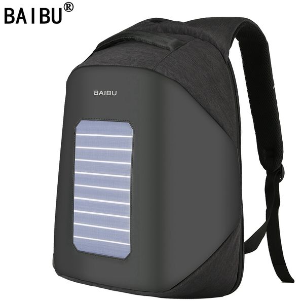 

baibu men backpack 10w solar powered designer backpack usb charging anti-theft 15.6'' lapwomen waterproof bags
