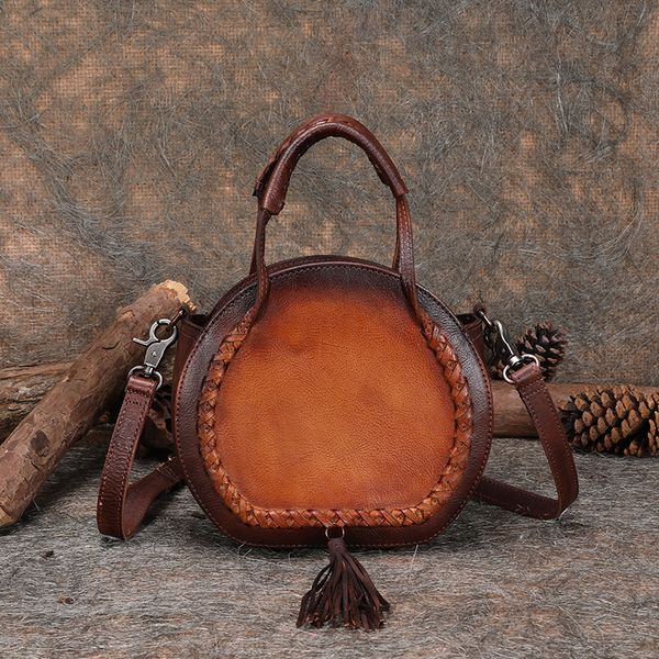 

autumn and winter new handmade leather literary shoulder shoulder bag head layer cowhide retro casual bucket bag women