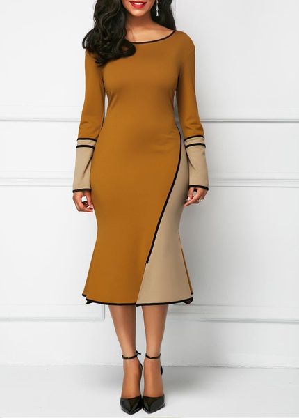 

mermaid flare sleeve dress for female fashion ladies party dresses womens spring panelled pencil dresses, White;black