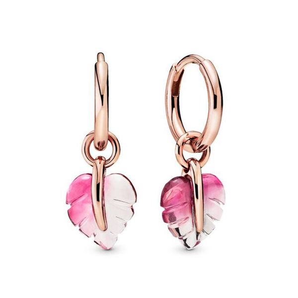 

jrsr new 100% 925 sterling silver pink murano glass leaf europe stud earrings 2020 women fashion diy jewelry gifts ing, Golden;silver