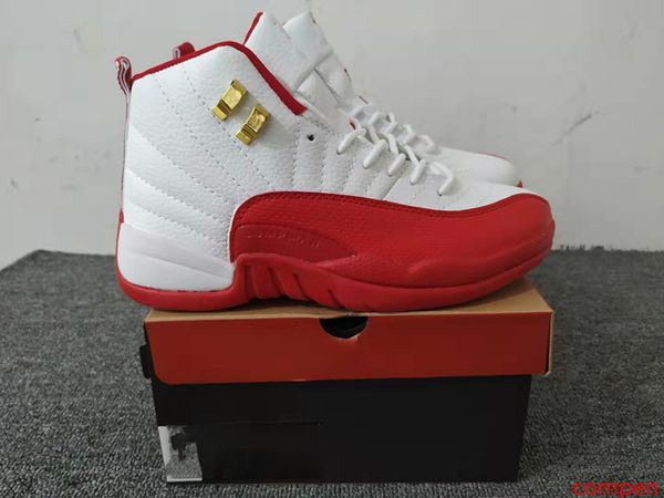 

with box 2019 mens basketball shoes 12s white red gold for men brand designer sneakers size us8-13