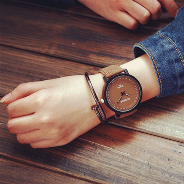 

reloj 2018 new watch fashion round steel case men women leather quartz business ladies women watches montre femme, Slivery;brown