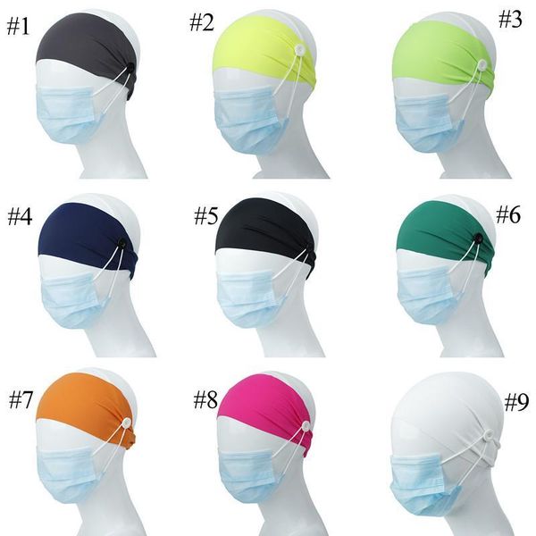 

9 colors girl headband with button for earloop dust mask women gym sports yoga crossed hairbands headwrap elastic hair accessories, Slivery;white
