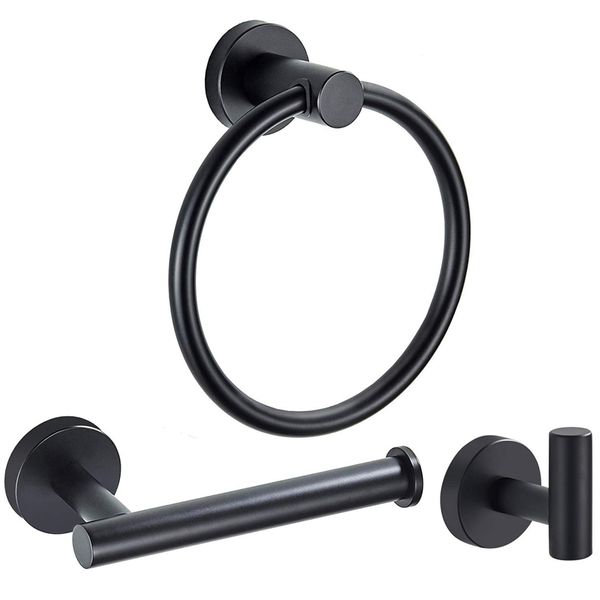 

top-комната аппаратные аксессуары набор матовый черный 3-piece set включает в себя полотенце для рук кольцо, крюк робы, держатель для туалет