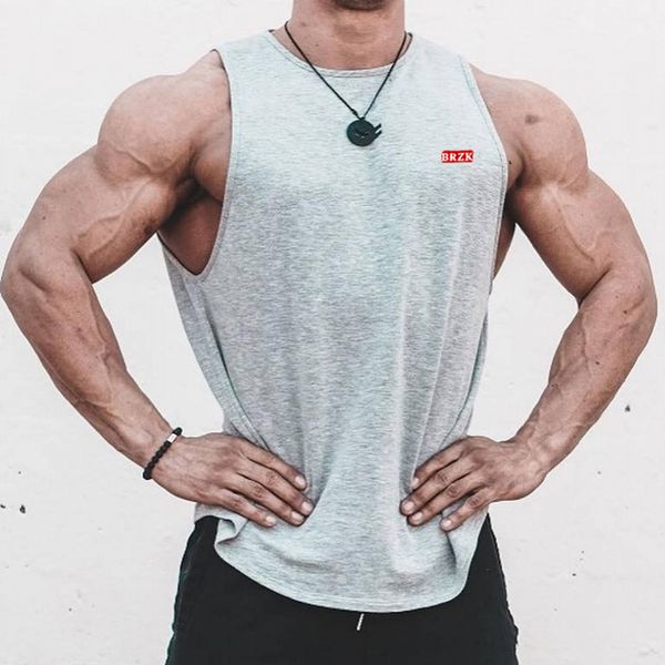 

new brzk summer men vest sleeve gyms vest fitness bodybuilding crossfit slim fashion leisure cotton tee, White;black