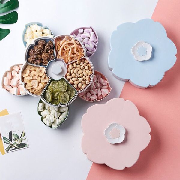 

creative flower petal fruit plate candy storage box 5 grids nuts snack tray rotating flowers gift box for party wedding